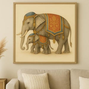 Royal Thai Elephant Watercolor Wall Art | Printable Thai Decor | Traditional Asian Elephant Painting | Instant Download