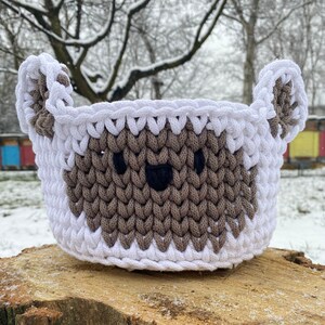 Polar Bear Basket Crocheted Kids Room Nursery Organizer Recycled Cotton