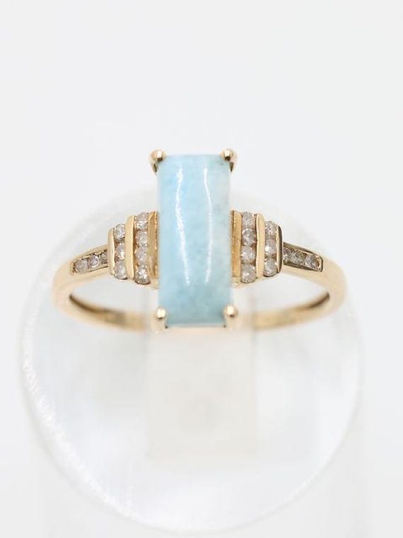 9ct Yellow Gold Rectangular Cabochon Opal & Diamo… - image 2