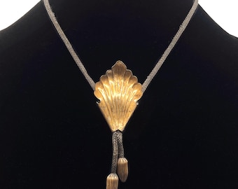 Vintage Art Nouveau Lily Necklace with Metal Mesh Chain - N1738-HN10