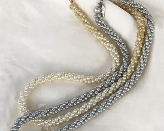 Two Vintage Marvella Twisted Triple Strand Faux Pearl Necklaces - BBB21014-15