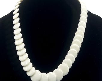 Vintage Trifari White Graduated Disk 22" Necklace - N2237