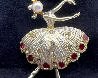 Gold Tone Faux Pearl Head Ballerina Vintage Brooch - 2018