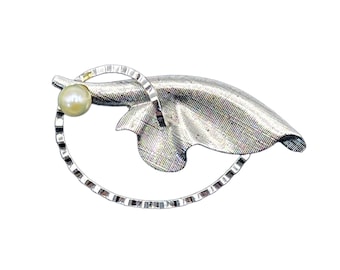 Vintage DCE Curtis Sterling & Cultured Pearl Floral Brooch - 1315