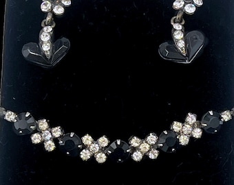 Sparkling Clear and Black Crystal Rhinestone Bracelet & Earring set - BR068-S2