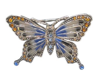 Monet Silver Tone VTG Pique A Jour Enamel & Rhinestone Butterfly Pin - 3440