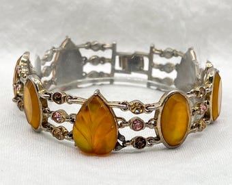 Amber or Honey Colored Cabochon & Rhinestone Bracelet - BR158-B2