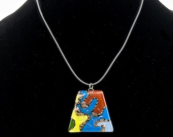 Handmade Art Fused Glass Multi Color Pendant Necklace - N2291JA