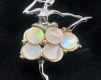 Gold Tone 1950s Ballet Dancer Brooch with Mother of Pearl Disks - 2011
