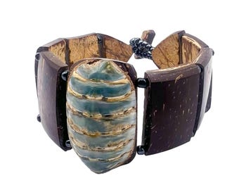 Mens or Womens Coconut Link and Chiton Fossil Bracelet - BR734