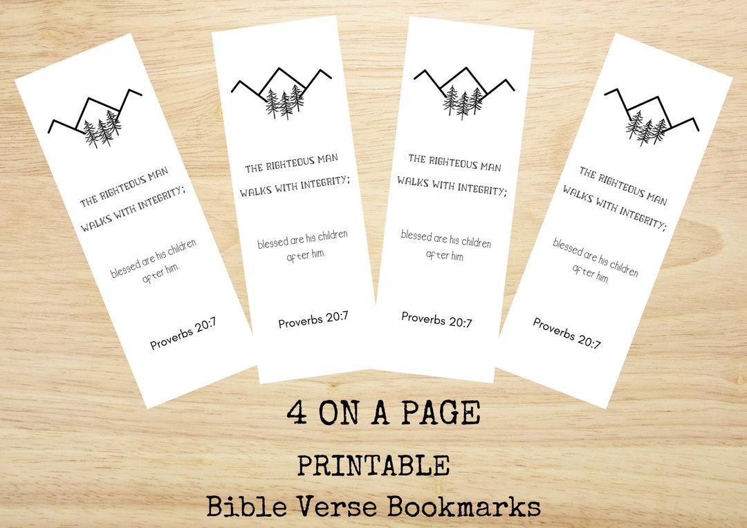 Proverbs 20:7 Fathers Day Bible Verse Bookmarks, Mountain Scripture Bookmarks for Men Printable ...
