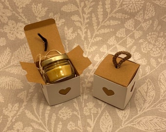 Lovely heart gift box containing one beeswax candle in a 1 oz jar with gold lid - perfect gift for friends/engagements/weddings/mothers day