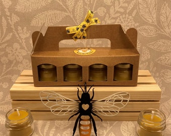 4 Gift boxed beeswax candles in 1oz jars with lids