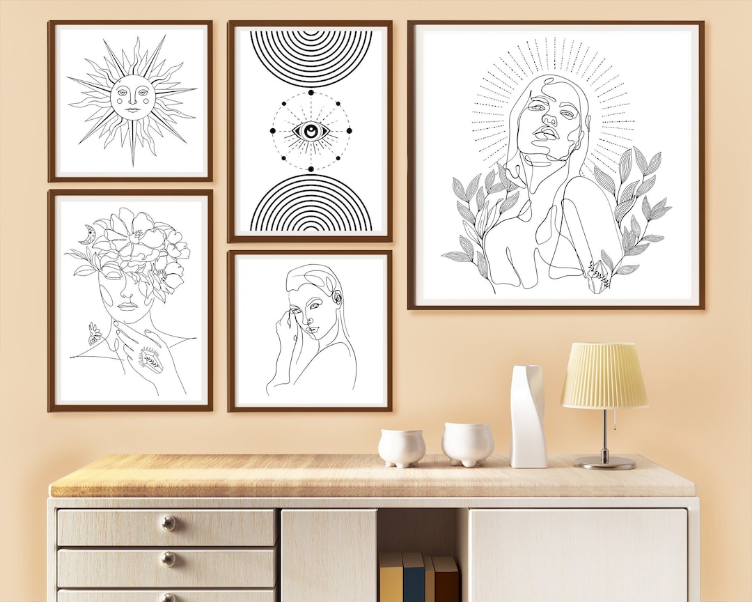 Gallery Wall Woman Set Printable Woman Flower Line Art Prints Flower ...