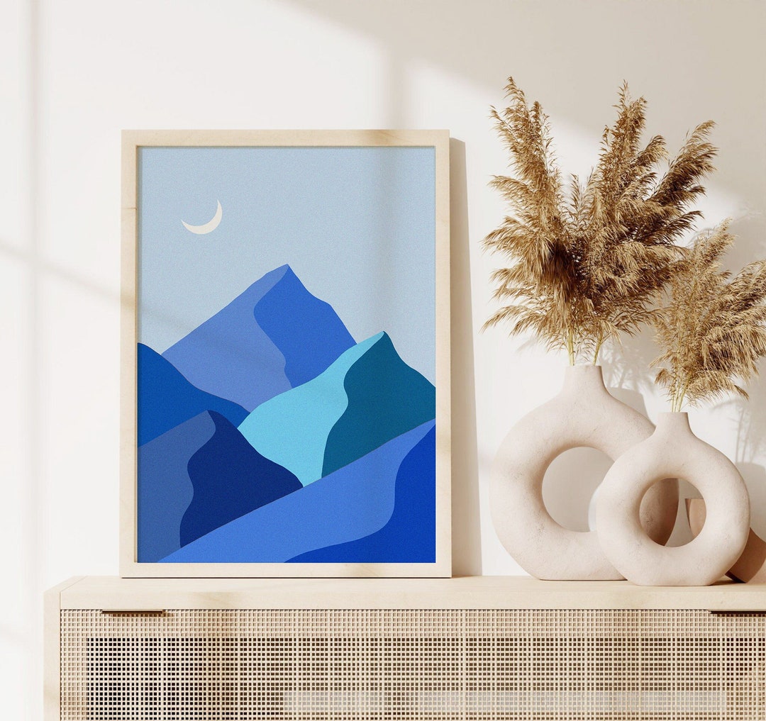 Mountain Art Print Landscape Wall Art Abstract Blue Mountain Etsy