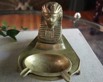 Brass Egyptian King Tut Ashtray, Tutankhamun Ashtray