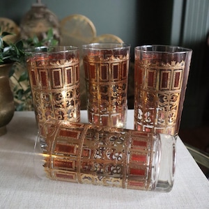 Culver Scroll 22k Gold Embossed Highball Glasses, Set of 4