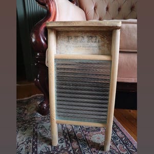 Vintage Pearl Glass and Wood Washboard by Canadian Woodenware Co. | Antique Wooden Wash Board