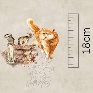 Bio Jersey Stoffpanel kleine Zauberkatze beige  50x156cm