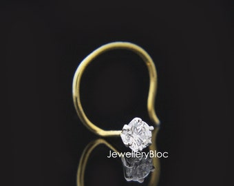 Dainty Diamond Nose Pin: 14k Gold Prong Set, 20g Piercing