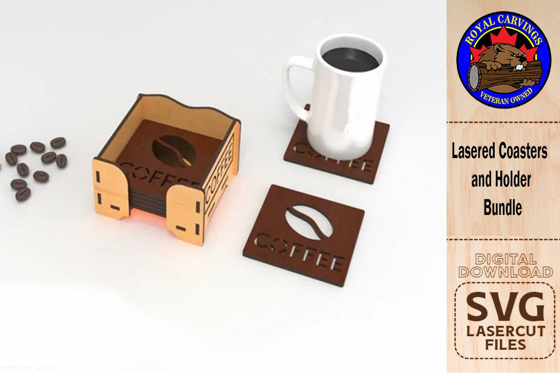 Coaster & Holder Laser Cutting File Svg Bundle Custom Etsy