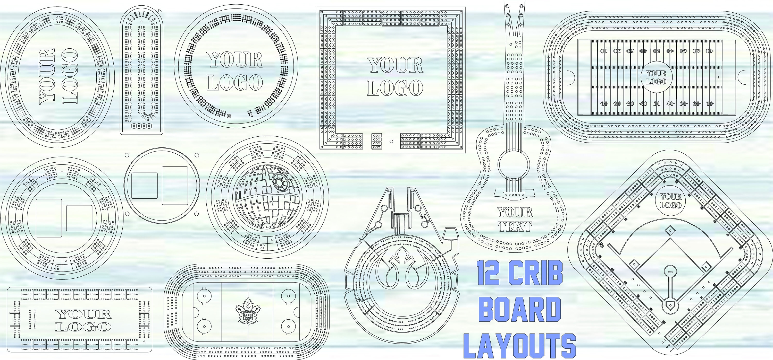 12 Crib Board Cribbage Game Board Layouts Bundle SVG File Etsy