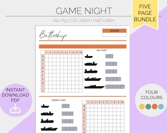 Kids Game Night Printable Bundle: Battleship, Connect Four (Instant Download)