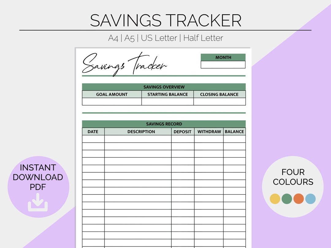 Savings Tracker Printable Planner Pages Family Finance Household Bills Debt Budget Management ...