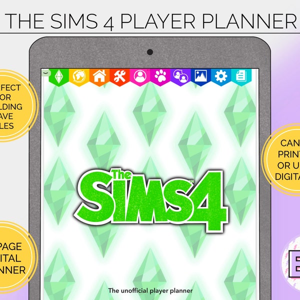 The Sims 4 Unofficial Player Planner | Digital Journal | Printable Pages | Goodnotes | Gamer Gifts | Plumbob | Digital Diary | Game Tracker