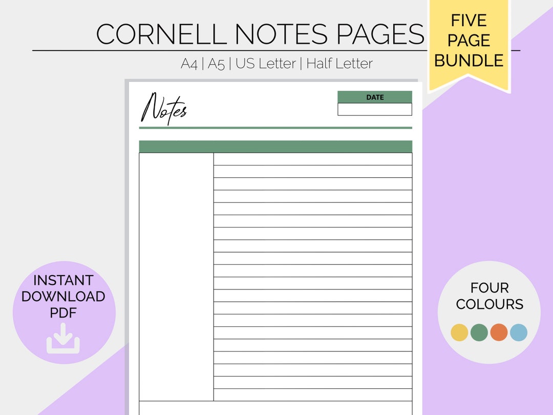 Cornell Note Paper Bundle Printable Planner Pages Note Taking Student ...