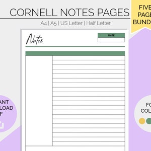 Cornell Note Paper Bundle | Printable Planner Pages | Note Taking | Student Learning | Bullet Journal | Revision Notes | Instant Download |