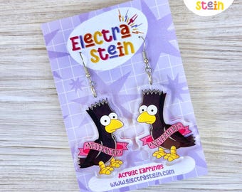Nevermore Bart Simpson Acrylic Earrings | The Simpsons Halloween Treehouse Of Horror | The Raven Jewelry | Edgar Allen Poe | Dangle Earrings