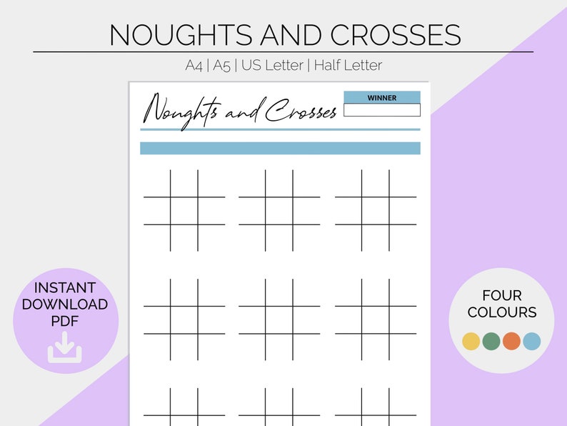 Noughts and Crosses Game Printable Planner Page Children Activities Family Game Night Budget