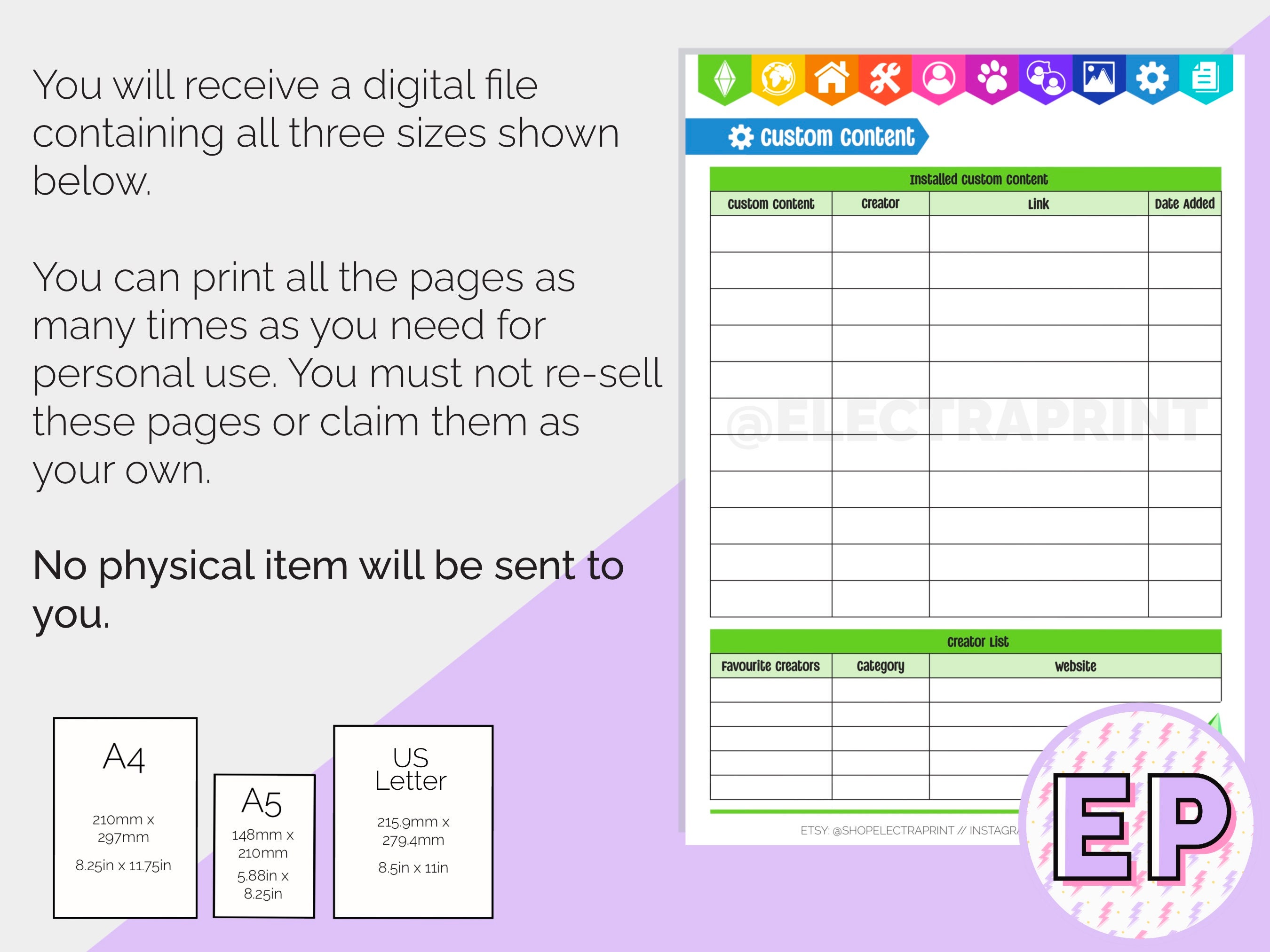 The Sims 4: CC &amp; Mod Plan | Printable Planner Pages | Hobby Tracker | Gamer Log | Bullet Journal ...
