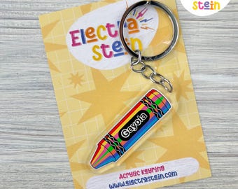 Gayola Crayon Acrylic Keyring | Rainbow Keychain Gift | Jewellery | Jewelry | Colourful Pride Accessory  | LGBTQ+ | Crayola | Artist | Love