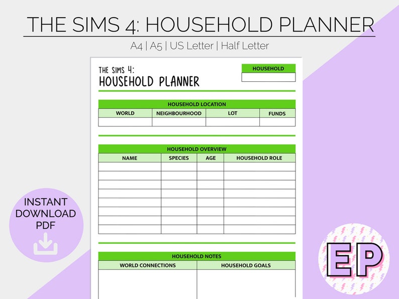 The Sims 4 Household Planner Printable Planner Pages Hobby Etsy Australia