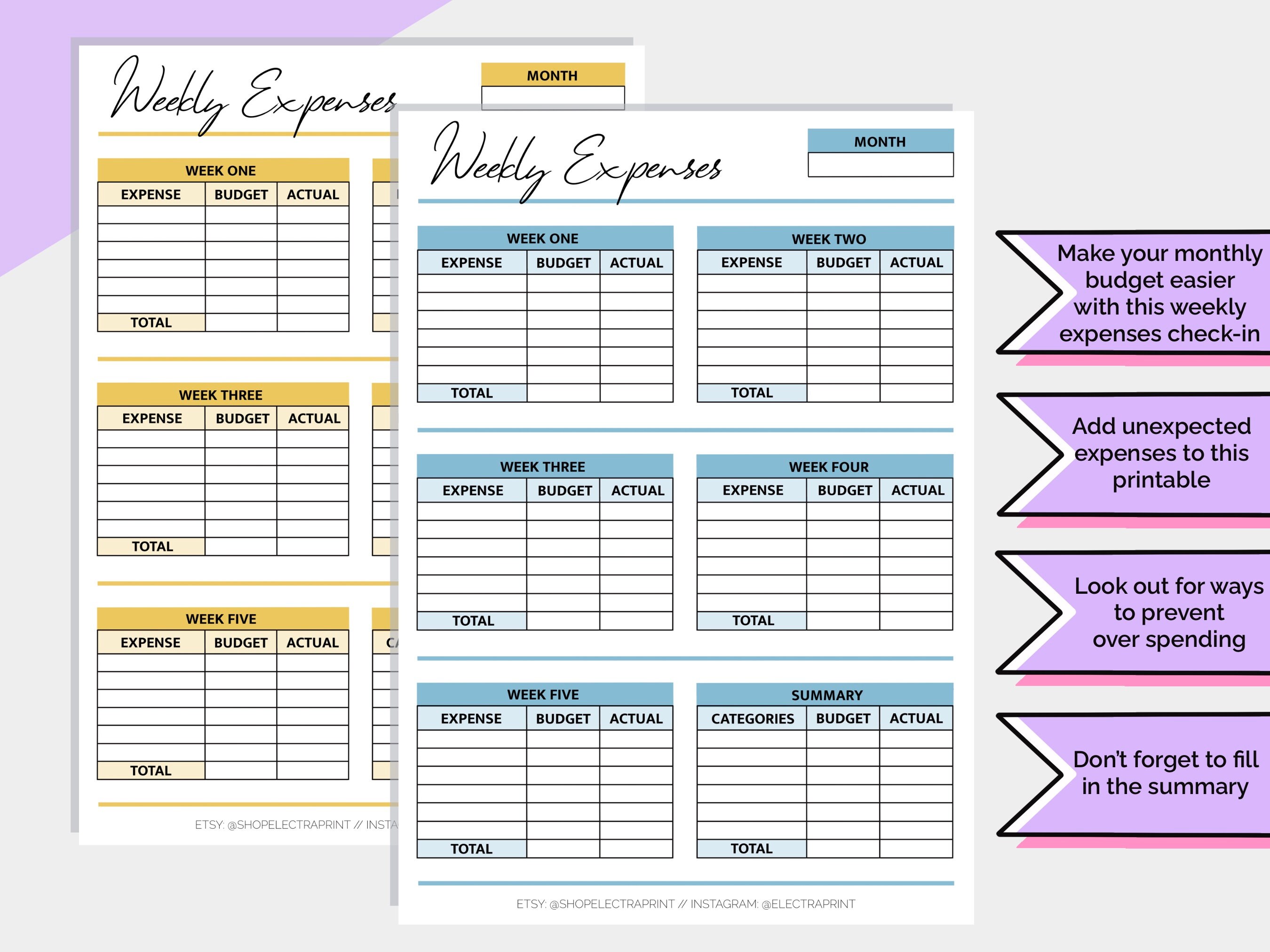 Weekly Expense Check-in Printable Planner Pages Family Finance ...