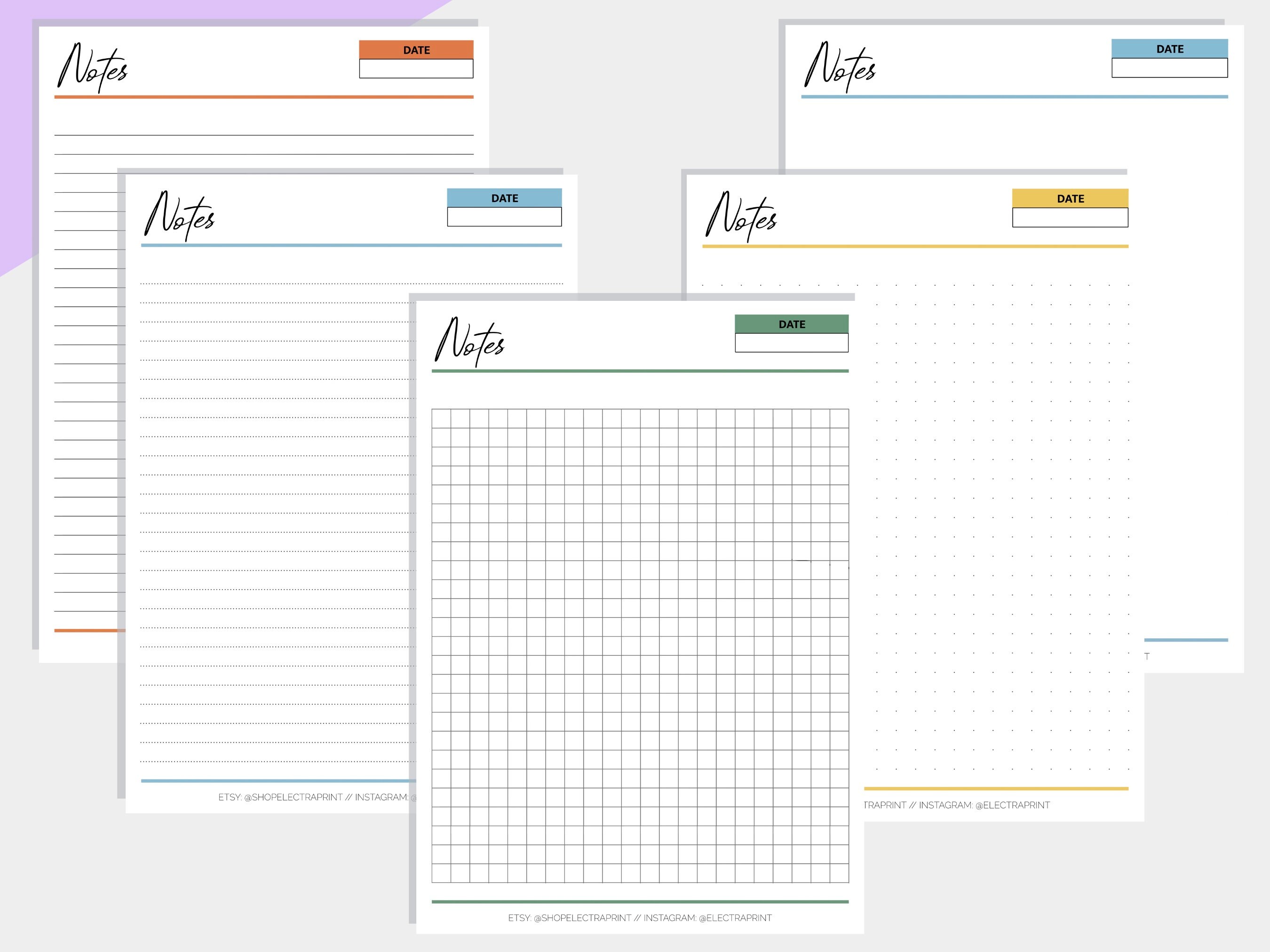 Note Paper Bundle Printable Planner Pages Note Taking Student Learning ...