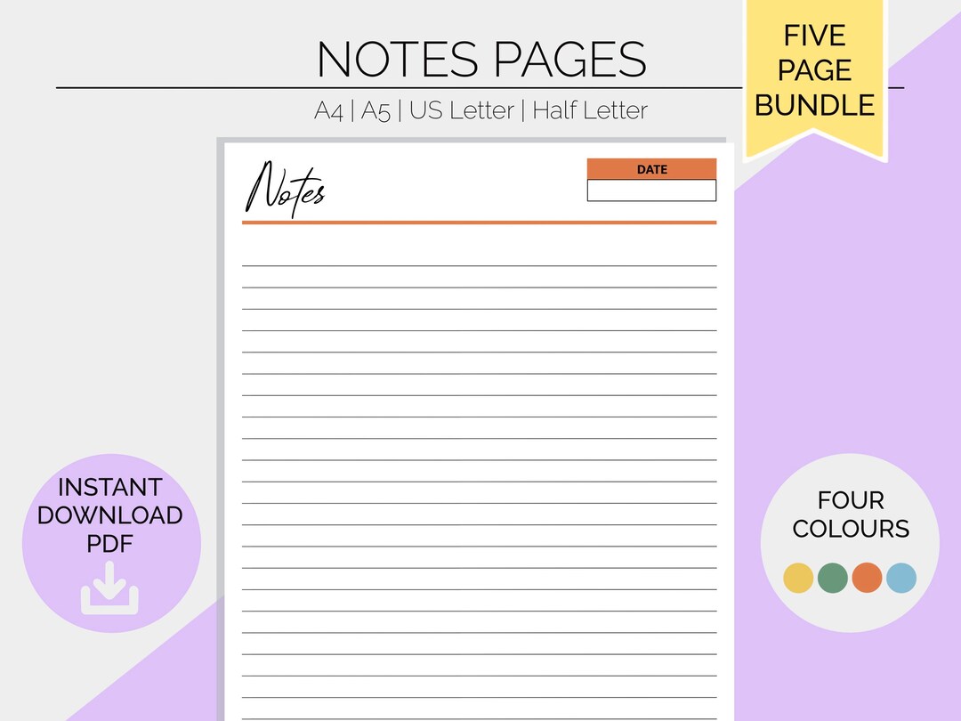 Note Packets Note Paper Bundle Printable Planner Pages Note Taking Student Learning ...