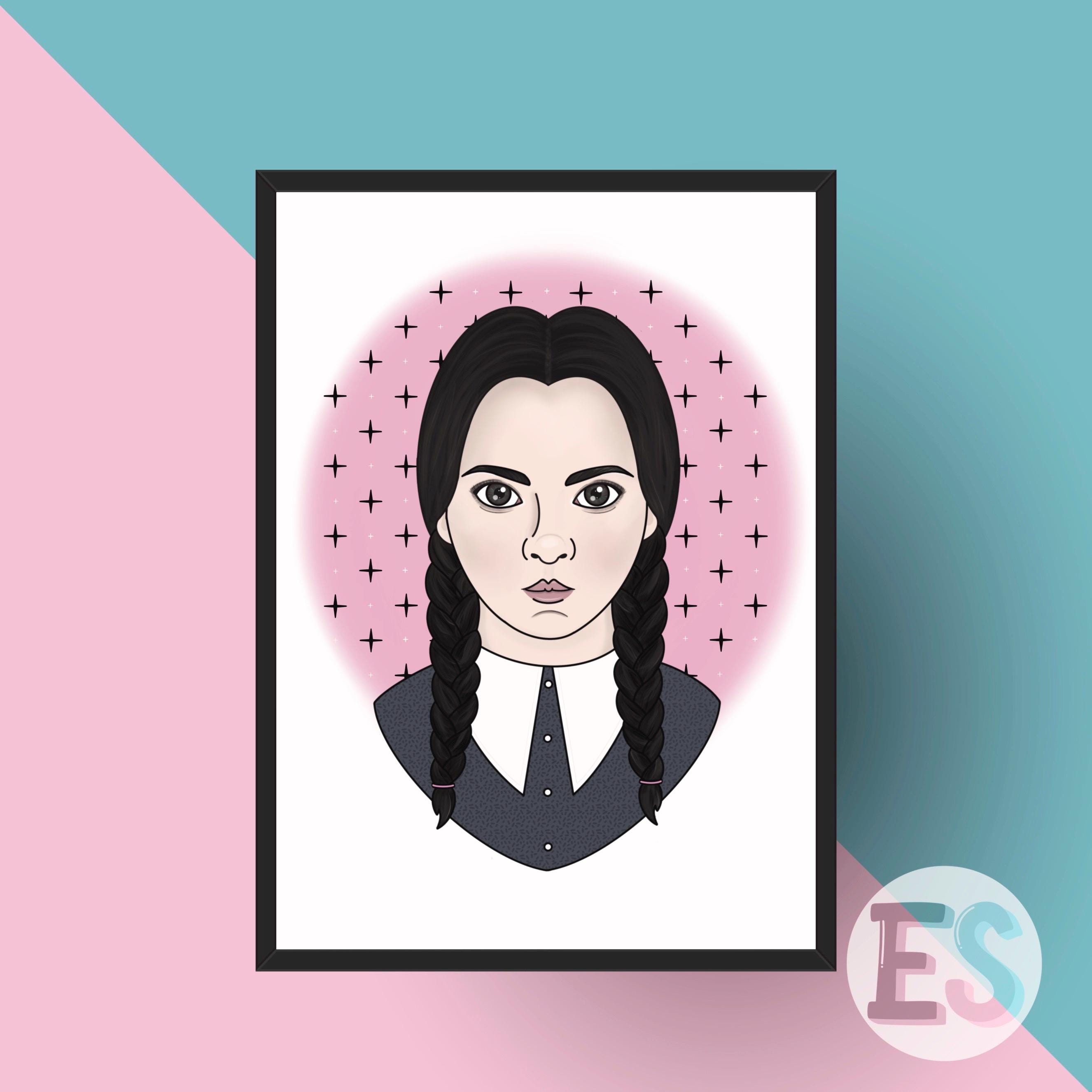 Wednesday Addams A4 Art Print |The Addams Family | 90s Goth Girl | Halloween Illustration | Horror Film Print | Goth Aesthetic | Spooky Babe