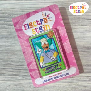 Talking Krusty Doll Acrylic Pin | The Simpsons Badge | Brooch | Halloween | Treehouse Of Horror | Krusty The Clown | Killer Clowns | Spooky