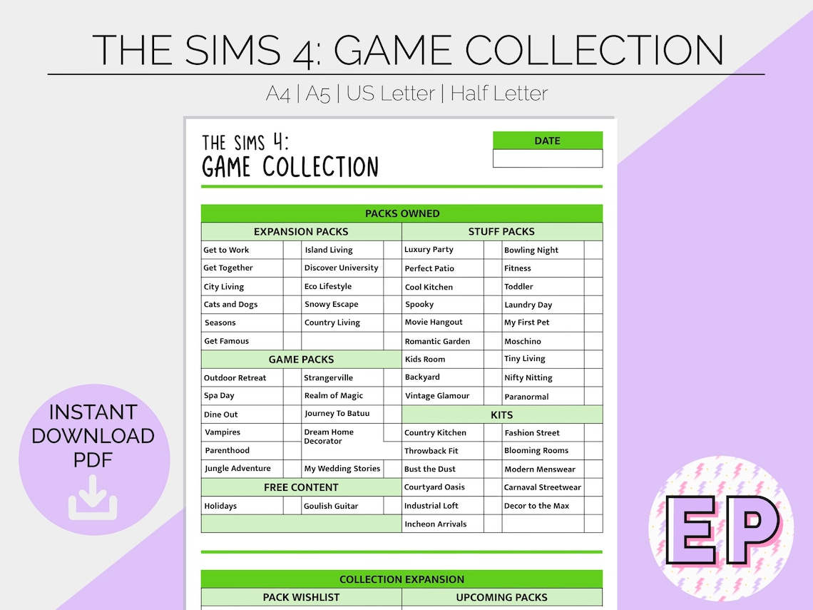 The Sims 4 Game Collection Printable Planner Pages Hobby Etsy España