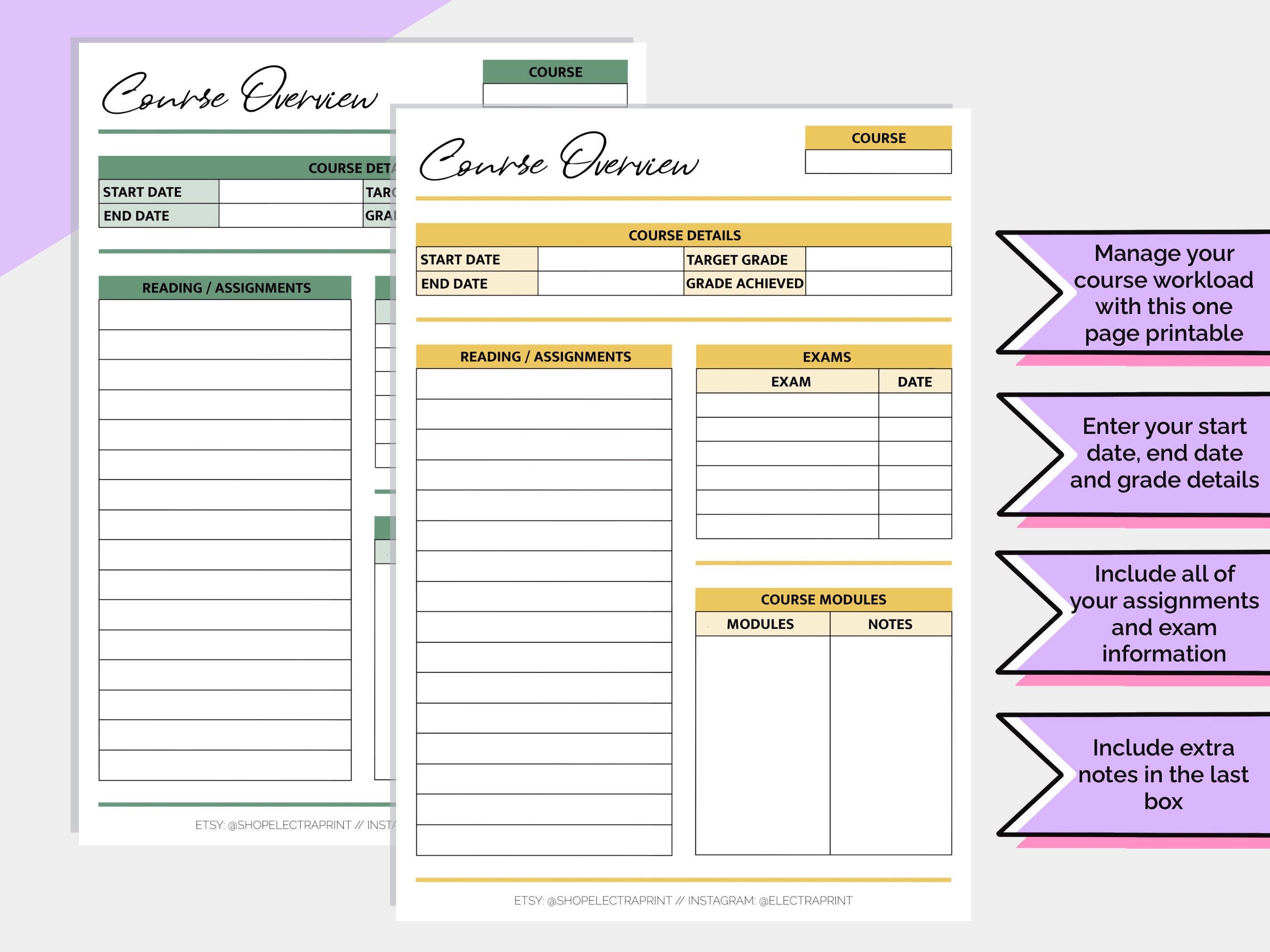 Course Overview | Printable Planner Pages | Student Planner | School ...