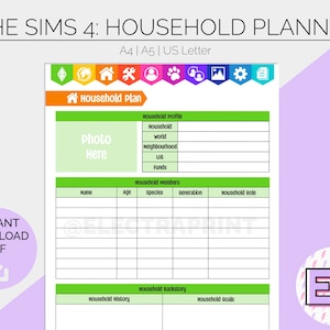 The Sims 4: Household Plan | Printable Planner Pages | Hobby Tracker | Gamer Log | Bullet Journal | Build Create Play | Instant Download
