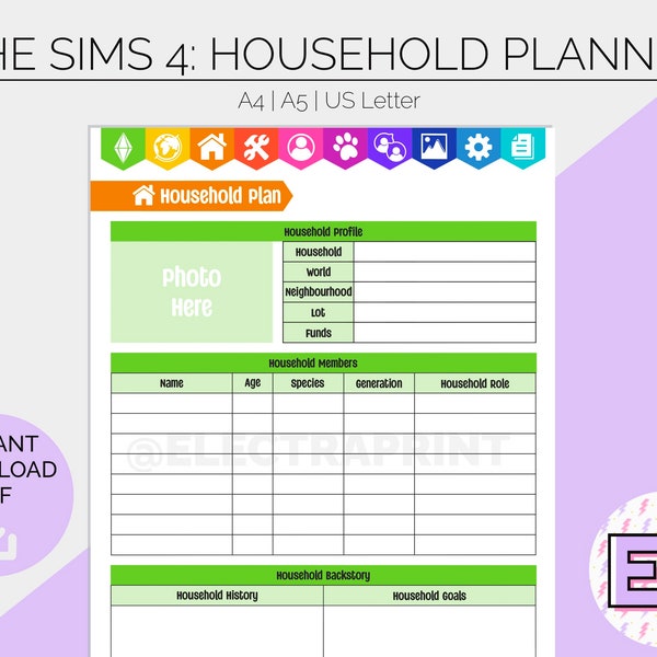 The Sims 4: Household Plan | Printable Planner Pages | Hobby Tracker | Gamer Log | Bullet Journal | Build Create Play | Instant Download