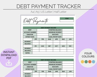 Journal de suivi de la dette | Pages de planificateur imprimables | Finances familiales | Gestion budgétaire | Objectifs financiers | Journal à balles | Téléchargement instantané | Argent