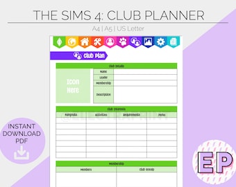 The Sims 4: Club Plan | Printable Planner Pages | Hobby Tracker | PC Game Log | Bullet Journal | Build Create Play | RPG | Instant Download