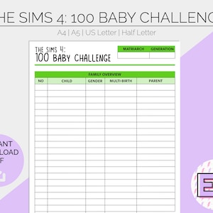 Sims 4 100 Baby Challenge Planner: Hobby Tracker (Printable PDF)