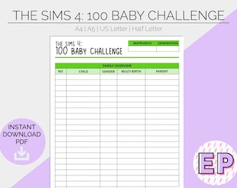 Sims 4 100 Baby Challenge Planner: Hobby Tracker (Printable PDF)