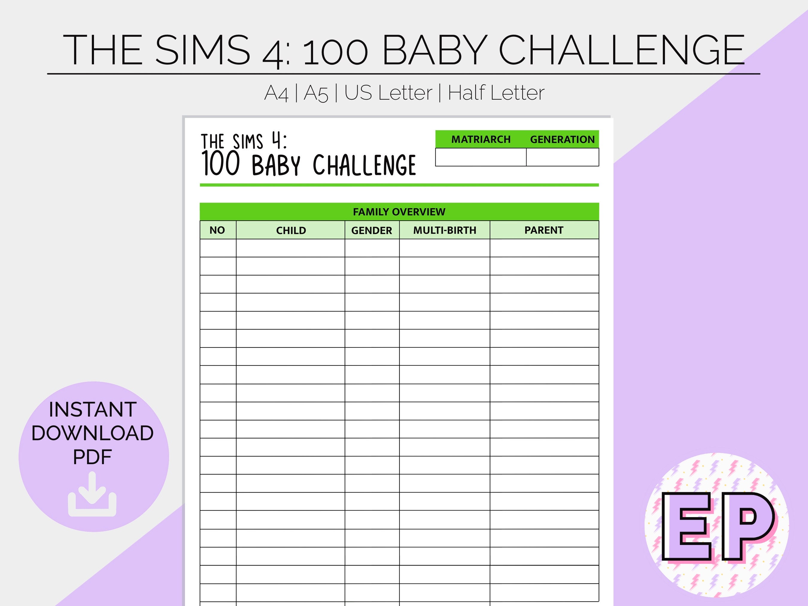 The Sims 4 100 Baby Challenge Printable Planner Pages Etsy Hong Kong